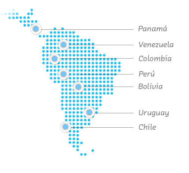 Panamá, Venezuela, Colombia, Perú, Bolivia, Uruguay, Chile